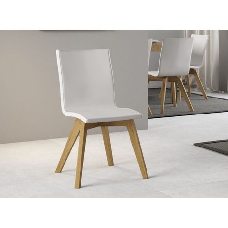 Chaise moderne simili cuir blanc et pieds bois clair Julak (1/4)