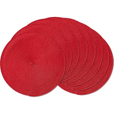 Lot de 8 sets de table ronds tressés de 38,1 cm pour tables de salle à manger, tissés naturels, résistants à la chaleur (rouge, 8)'Rouge 15 inches set of 8'Rouge'15 inches set of 8 (1/5)