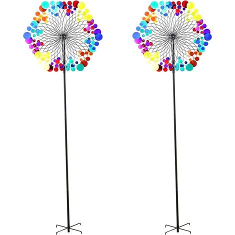 2PCS Moulinets de jardin en fer forgé, éoliennes métalliques rotatives pour pelouse et cour, décoration extérieure pratique et ornements de jardin (1/5)
