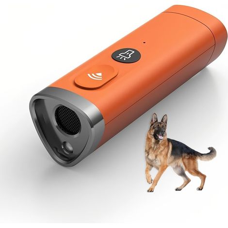 Pour Répulsif à ultrasons portable pour chien avec mode lampe de poche et bouchon d'aboiement, rechargeable, durable, facile à utiliser pour l'intérieur et l'extérieur （orange）