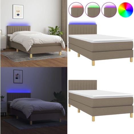 Cama box spring con colchón LED tela gris taupe 90x200 cm - Cama box spring - Cama con tira LED
