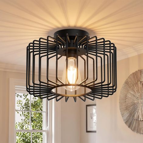Plafonnier Industriel Vintage En Métal Avec Douille E27, Plafonnier Pour Cuisine, Couloir, Chambre, Salle À Manger (Noir,Carré, Sans Ampoule) (1/5)