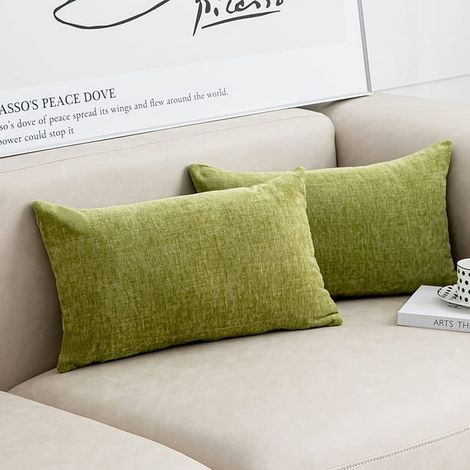 Lot de 2 housses de coussin 12 x 20 pouces olive verte, housse décorative rustique pour canapé, style ferme moderne (1/5)