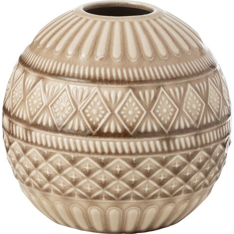 Vase Boule en Porcelaine "Ethnique" 19cm Beige (1/3)
