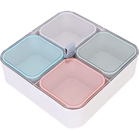Boîte De Rangement À Compartiments - 4 Compartiments Séparés Avec Couvercle Transparent - Pour Fruits Légumes Noix Et Snacks - 1 Pièce (1/5)
