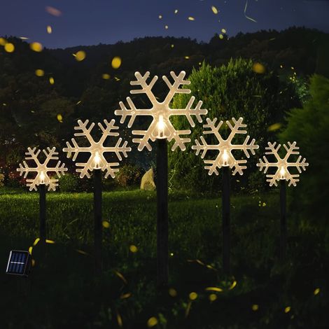 Lot de 5 lumières lumières de paysage de noël flocon de neige de noël, lumières solaires sur piquet, solaires, décoration de noël (1/5)