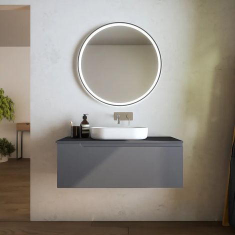 Mobile bagno sospeso 100 cm un cassetto grigio opaco con top Ardenne (1/5)