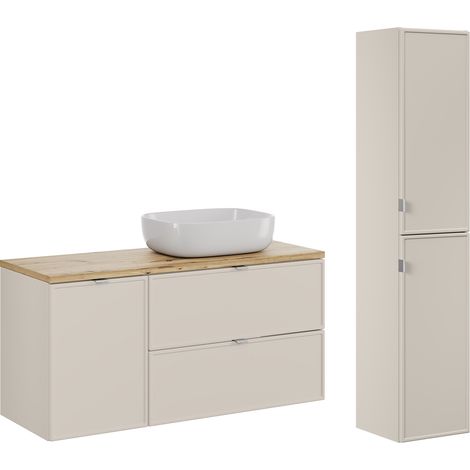 Conjunto de muebles con lavabo individual 120cm cesto de ropa y columna Alba Cachemira