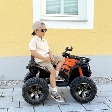 Veicolo per bambini da 12V con funzione avanti e indietro, lettore musicale MP3, fari, 3-8 km/h, 3-5 anni, arancione (1/5)