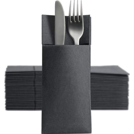 Servilletas de canguro para cubiertos, negras, 32x38cm, 50 unidades.