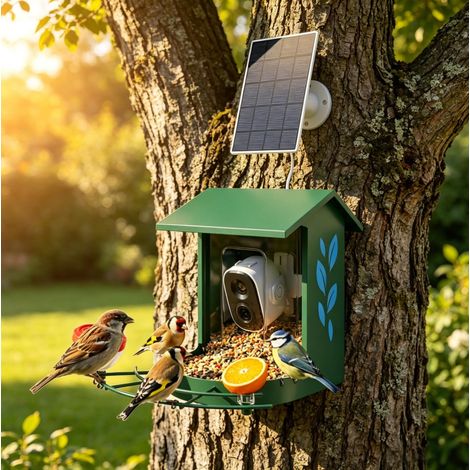 Mangiatoia solare per uccelli con telecamera 2K, 2,5 L, Wi-Fi, IP65, verde scuro OKWISH (1/5)