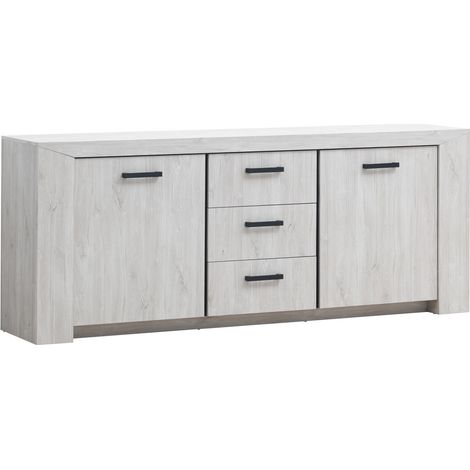 Matelpro - Buffet/bahut contemporain chêne blanc Curtis - Moderne & Design -Chêne blanc - Une étagère derrière chaque porte -Types de portes: Battantes (1/5)