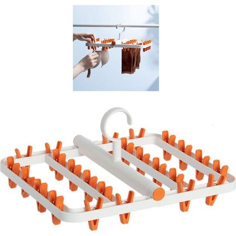 BelleRise - Séchoir pliable – Multi-sous-vêtements – clips anti-emmêlement – maison – 31x34cm blanc/orange (1/5)