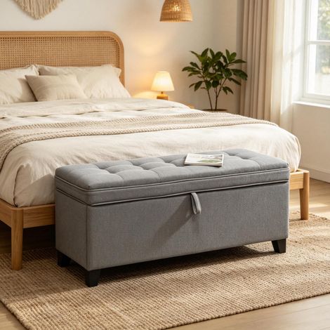 Panca contenitore imbottita grigio scuro 120 cm con vano da 112 L (1/5)