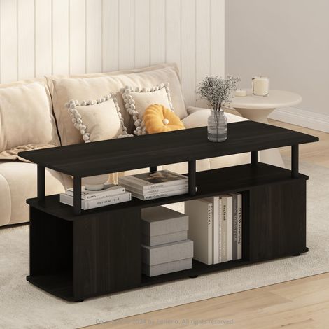 Table Basse, Table Basse rectangulaire Moderne avec étagère Ouverte, Table d'appoint avec Rangement latéral, pour Salon, Chambre, Bureau, Noire (1/5)