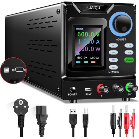 Alimentation Laboratoire 600V 1A Haute Tension Alimentation de Laboratoire Programmable avec 4 Mémoires/OUTPUT/Encodeur/Verrouillage, Alimentation Stabilisée avec Logiciel/Écran LCD/Port de USB (1/5)