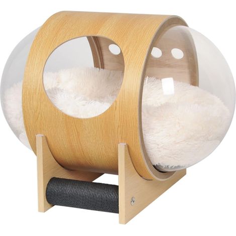 Capsule Cat House Indoor Cat Bed Cat Cave Made of Wood and Acrylic Glass, Dog Bed Pet Bed for Small Pet Furniture