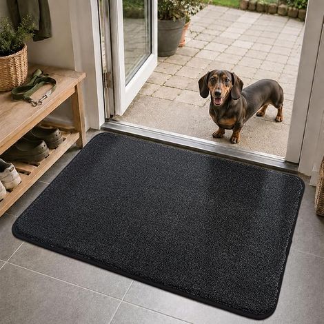 Non-Slip and Washable Outdoor Entrance Mat, Absorbent Mat for Dogs, Soft and Practical, Ideal for Entrances, Corridors and Dogs, Black, 60 x 90 cm (1/5)