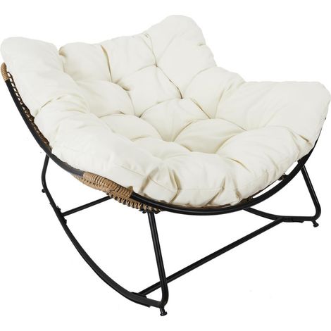 The Home Deco Factory – Fauteuil à bascule de jardin en teck – Coussin rembourré – Confort optimal pour terrasse et jardin – Design moderne
