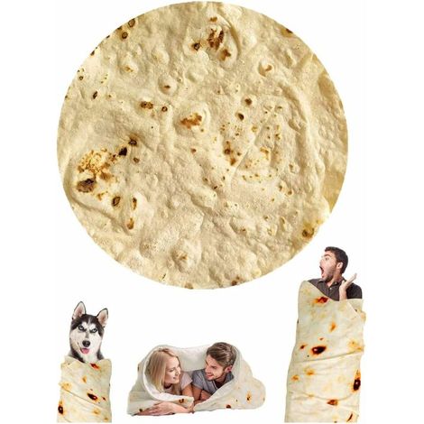 Burrito Couverture 180cm Double Face Tortilla, Géant Ronde Nouveauté Taco Wrap Plaids Chauds Doux Confort Flanel Réaliste Nourriture en Peluche Serviette Cadeaux Créatifs pour Famille (1/5)