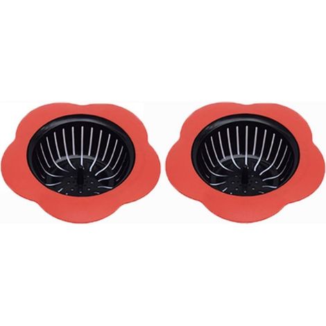 Silikon-Spülbeckensieb, 2er-Set, Ausgießsiebe, Abflussfilter, großer Rand 11,4 cm Durchmesser (11,4 cm Durchmesser, 2 rot)