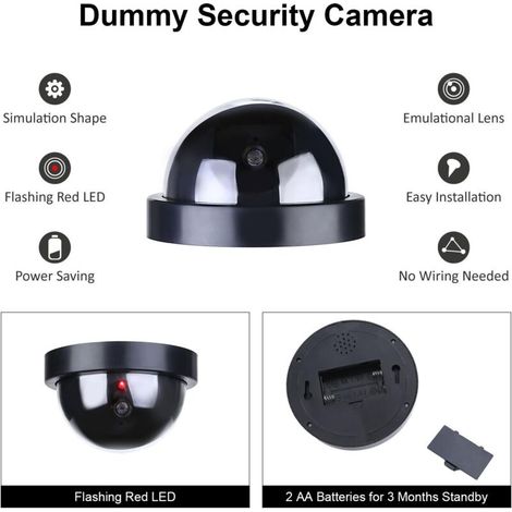Fausse caméra - Caméra dôme avec LED rouge clignotante - Convient pour la maison ou le bureau, lot de 4, noir (1/4)