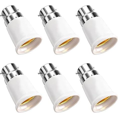 6 Pièces Adaptateur B22 e E27, Convertisseur Douille Baïonnette B22 to E27, 0-250V Adaptateur Ampoule Baillonette vers Vis pour pour Ampoule LED Incandescente Halogene Adaptateur Culot Douille (1/5)