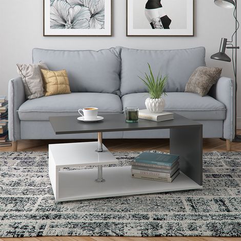 Mesa de centro Guillermo, Blanco/antracita, 91 x 52,6 cm, Vicco