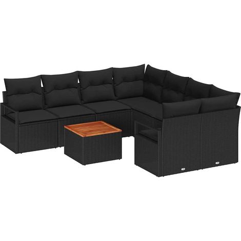 Garden Sofa Set with Storage 9 pcs Black Poly Rattan vidaXL