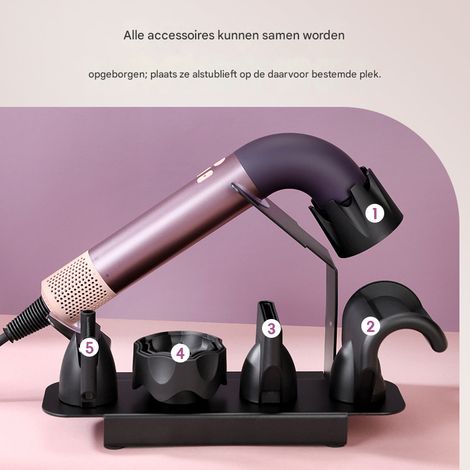 Compatible avec les sèche-cheveux Dyson / Tube courbé (type R) — Norme HD17/18 — Support pour sèche-cheveux haute vitesse — Étagère de rangement verticale à poser (sans perçage) (1/4)