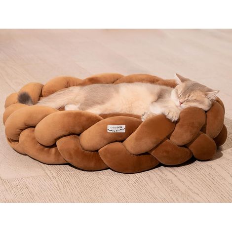 Panier Chat Tressé, Coussin XL Très Épais (2,3 KG), Lit pour Chat Rond au Design Tressé pour Salon, Panier Douillet et Spacieux, 60x60x17 cm (1/5)
