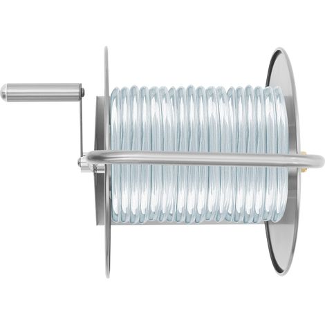 Dévidoir à tuyau d'arrosage, Support de bobine en acier inoxydable, Enrouleur pour tuyau mural ou sur pied, capacité 40 m, argenté (1/5)