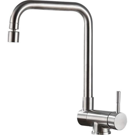 Robinet de cuisine avec fenêtre intérieure rabattable , bec verseur eau chaude et froide en acier inoxydable , double mode , rotation à 360° , mitigeur monotrou pour évier de cuisine - Argent métallis (1/4)