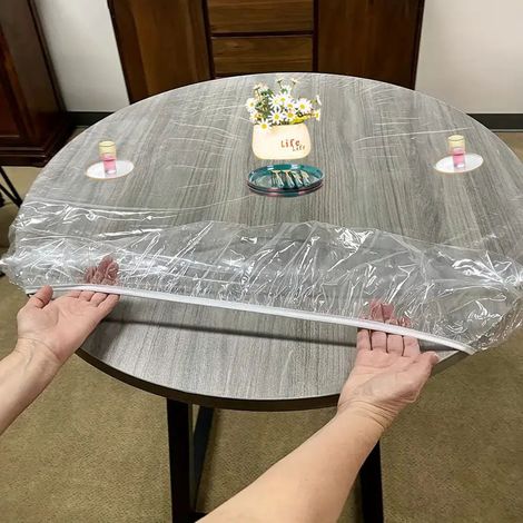 Runde, passgenaue Tischdecke, transparente Tischdecke mit elastischem Rand, wasserdicht und reinigbar, langlebig für Küche, Terrasse und Esszimmer, 122 cm