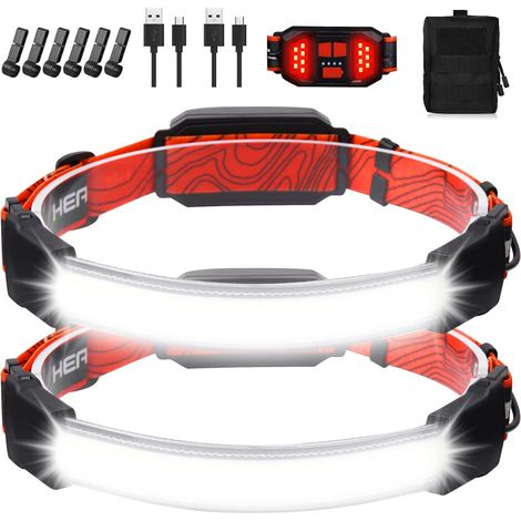 Lampada frontale ricaricabile, 1500 lumen, 6 modalità, lampada frontale a LED ricaricabile con luce posteriore rossa, fascio ampio, impermeabile, per adulti, campeggio, escursionismo, caccia, accessor (1/5)