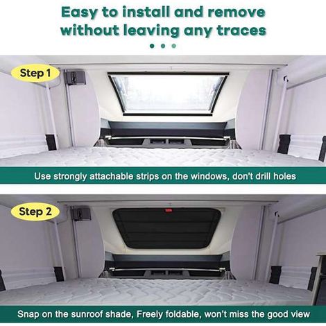 Set. Color: Black. Material: Oxford fabric. Sunshade for campervan roof windows, sliding roof curtain for campervans, ventilation windows.