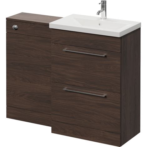 Napoli 390 Brown Oak 1100mm 2 Drawer Vanity Unit Toilet Suite with Glide Basin - 1100mm - Chrome 320mm HandleWithout Kingston Toilet Pan