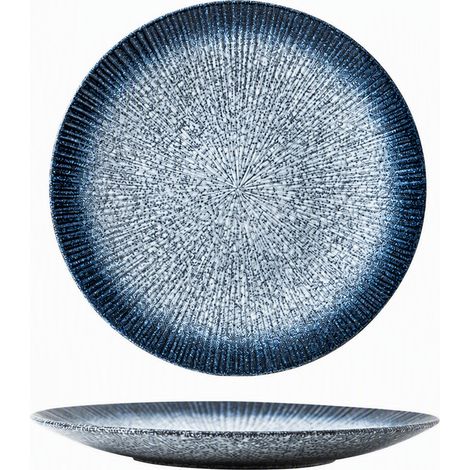 Assiette japonaise à rayures 10 pouces, décor bleu saphir