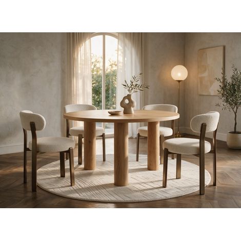 Table à manger ronde effet bois 120cm LORINA (1/3)