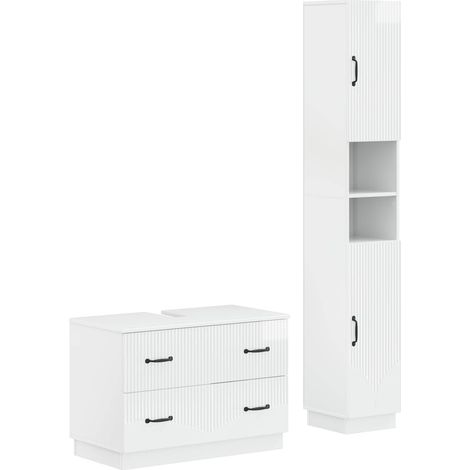 2 Piece Bathroom Cabinet Set HOORN High Gloss White vidaXL