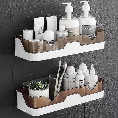Organisateur de salle de bain, panier de douche mural (lot de 2), étagères de salle de bain adhésives, rangement d'angle. (1/3)