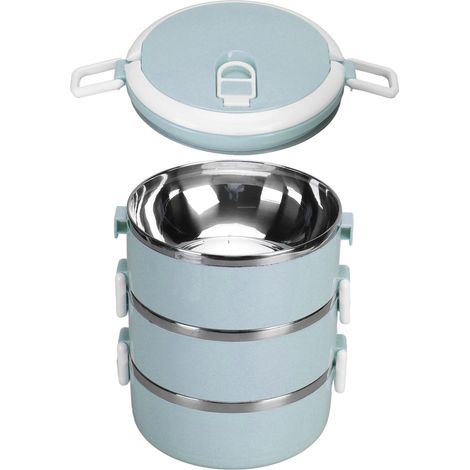 Isolierte Lunchbox aus Edelstahl 304, Nudelschale, luftdichter Behälter, 3-lagig, nordisch blau, hält Speisen warm und frisch (1/5)