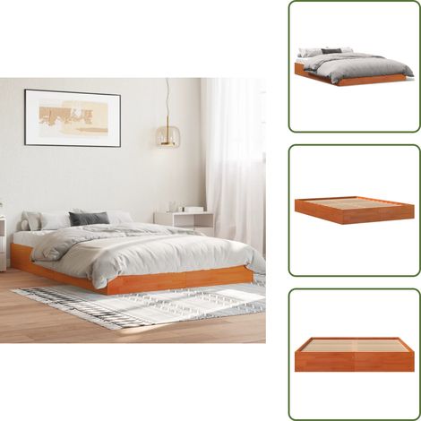 The Living Store Letto senza Materasso Marrone Cera 120x190 cm in Legno di Pino - Letto in legno