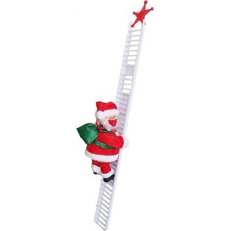 Père Noël électrique animé grimpant à l'échelle, décoration de Noël, monte et descend, peluche Père Noël grimpant à l'échelle, jouet de Noël (1/5)