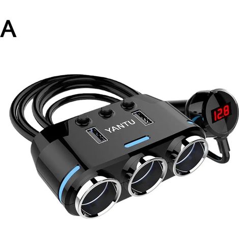 Chargeur de voiture 12 V à 3 prises, adaptateur de charge, chargeur USB universel, écran (1/5)