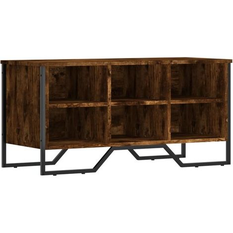 Meuble à chaussures en chêne fumé, dimensions : 90 x 38 x 45,5 cm, en bois d'ingénierie. (1/5)