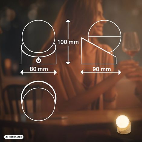 Briloner Sora Mini lampe de table LED sans fil IP54, Set de 2, à intensité variable, tactile, sans fil, protection contre les éclaboussures et la poussière, couleur bois, 10 x 8 x 9 cm