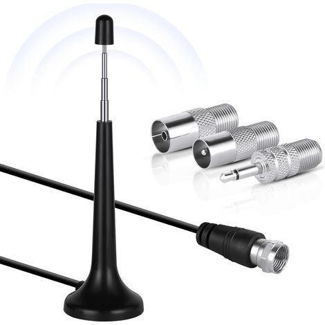 Antenna radio DAB/FM per interni, telescopica da 75 Ohm con 3 adattatori e cavo da 3 m. (1/5)