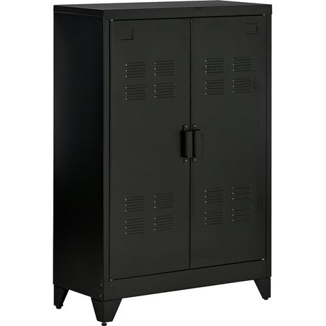 Armadietto Metallico a 2 Ante in Stile Industriale per Casa e Garage, 75x33x110 cm, Nero (1/5)