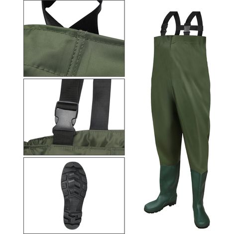 Jiubiaz Wathose Anglerhose Hose 70D Nylon Composite PVC Teichhose, mit rutschfesten Gummistiefeln, Hochwasserhose, geeignet für Baustellen, Angeln, Bauernhöfe, Gärten (XL 44/45) (1/5)